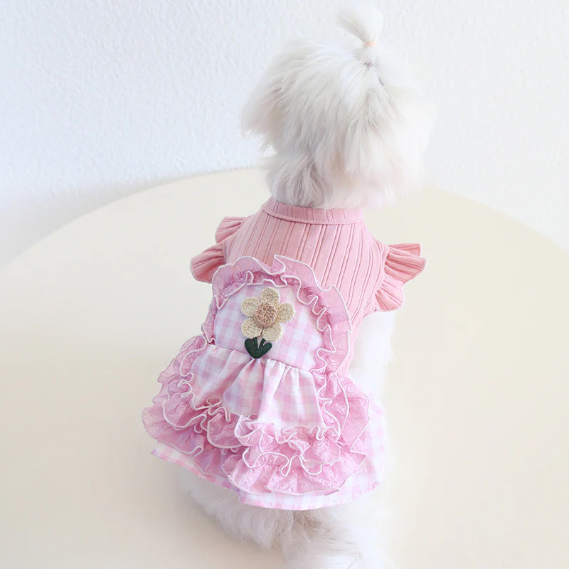 Sweet Flower Plaid Lace Dog Cat Dress - immagine 3