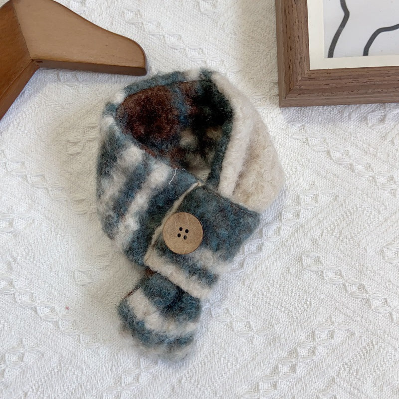 Plaid Pattern Buttoned Fleece Dog Cat Scarf - immagine 6