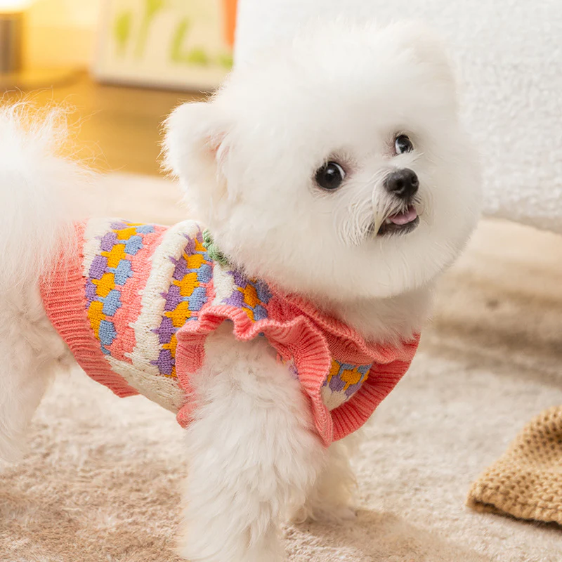 Sweet Knitted Flower Ruffled Sleeves Dog Cat Sweater - immagine 6
