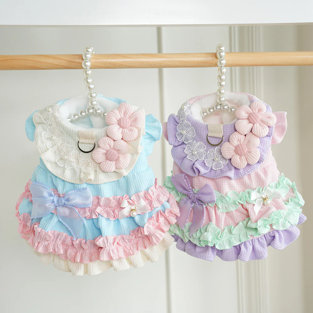 Sweet Flower Layered Color Block Dog Cat Dress