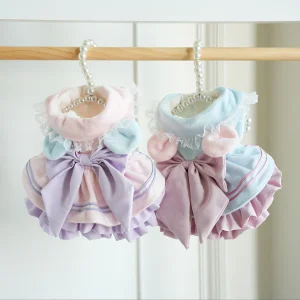 Fleece Sweet Layered Color Block Dog Cat Harness Dress