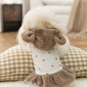 Warm Heart Printed Dog Cat Hooded Jacket Dress