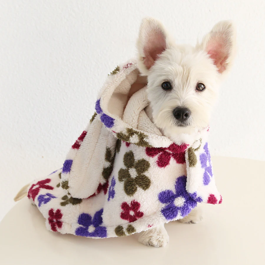Plaid Flower Fleece Dog Cat Cape Pajama - immagine 7