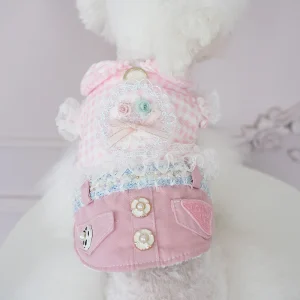 Lace Floral Plaid Pocket Fleece Dog Cat Harness Dress
