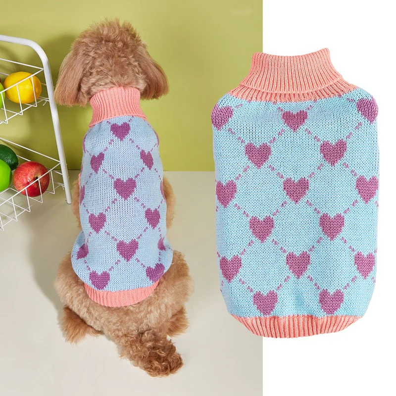 Color Block Heart Dog Cat Turtleneck Sweater - immagine 4