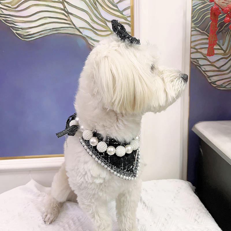 Sweet Plaid Pearl Dog Bib&Bow Set - immagine 9