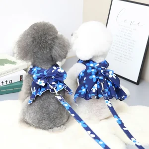 Floral Printed Dog Dress&Vest Harness with Leash