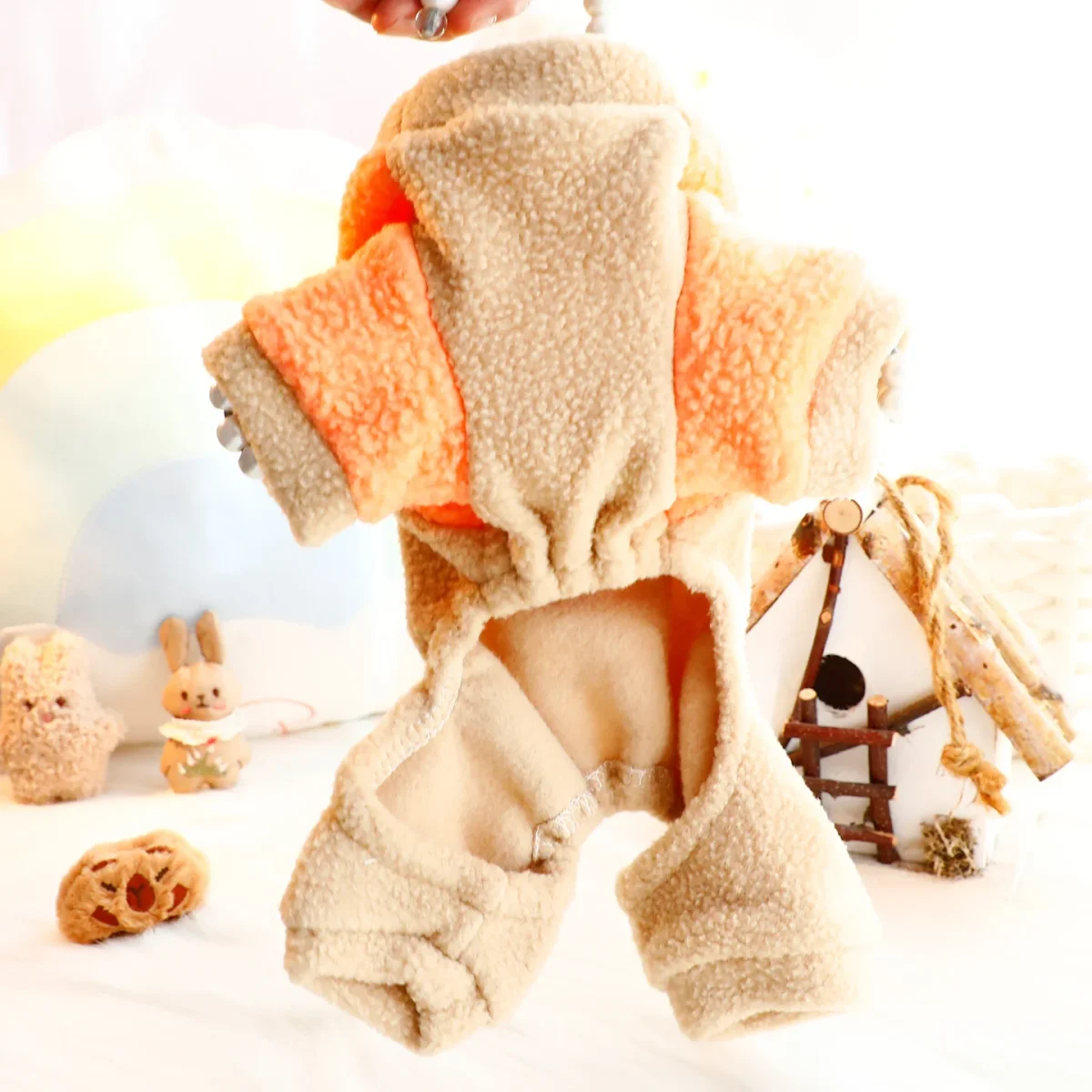 Fleece Color Block Bear Head Dog Harness Jumpsuits - immagine 8