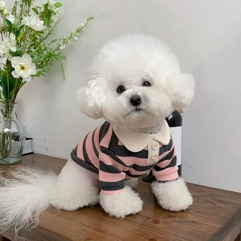Casual Striped Collar Buttoned Dog Cat T-shirt - immagine 5