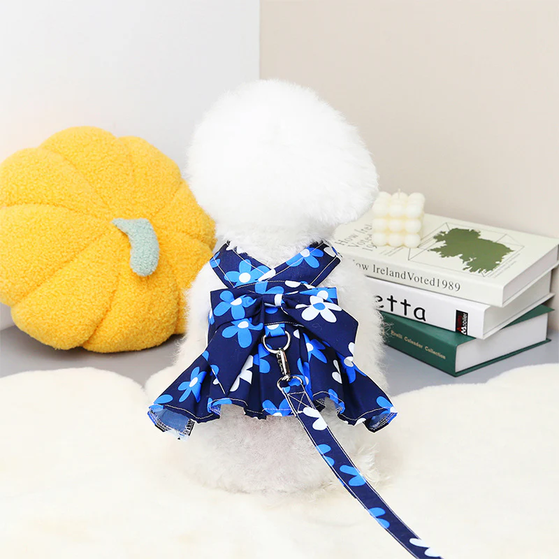 Floral Printed Dog Dress&Vest Harness with Leash - immagine 3