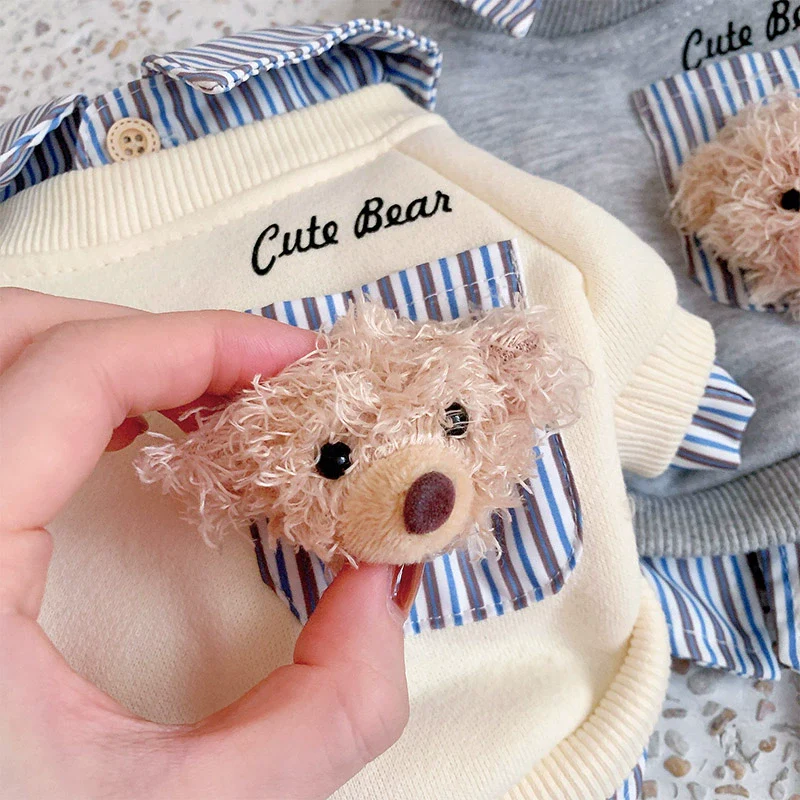 Casual Bear Decor Striped Shirt Dog Hoodie - immagine 6