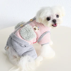 Striped Bear Pocket Design Fleece Dog Jumpsuits