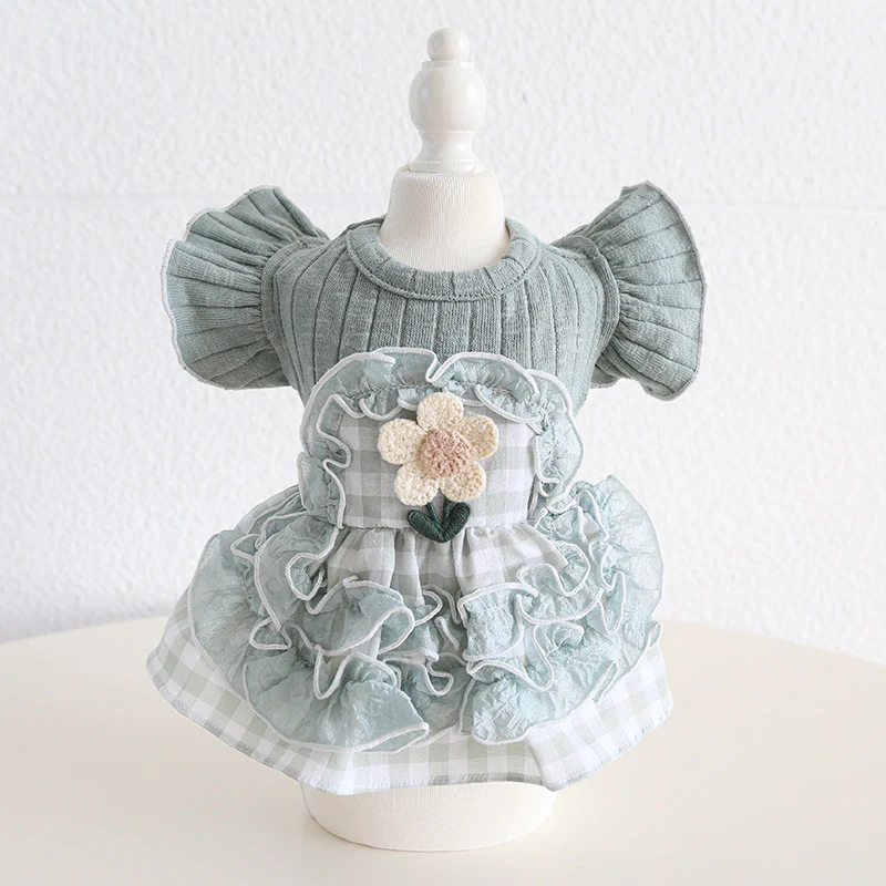 Sweet Flower Plaid Lace Dog Cat Dress - immagine 7