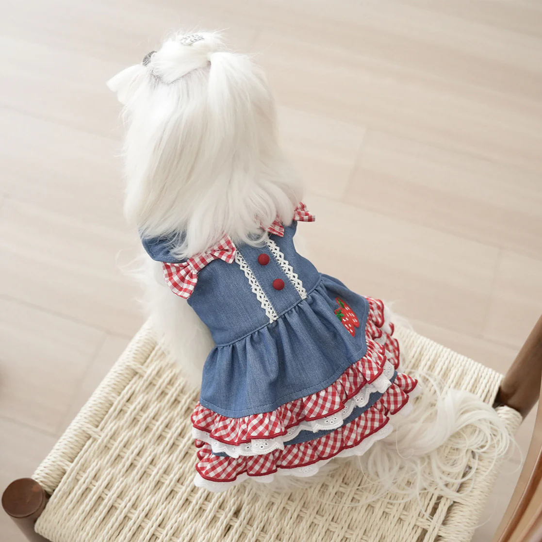 Sweet Strawberry Pattern Denim Dog Cat Dress - immagine 5