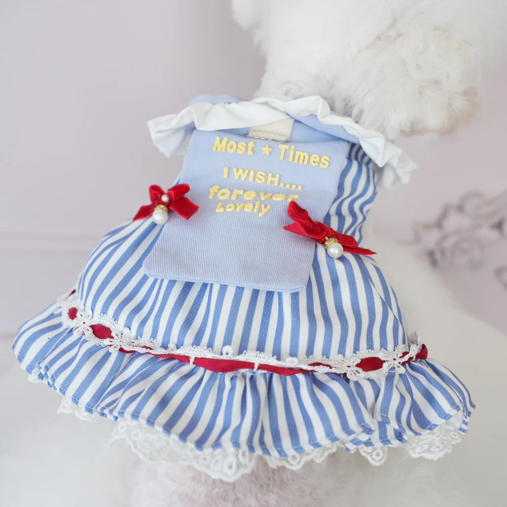 Sweet Striped Letter Bow Fleece Dog Cat Dress - immagine 4