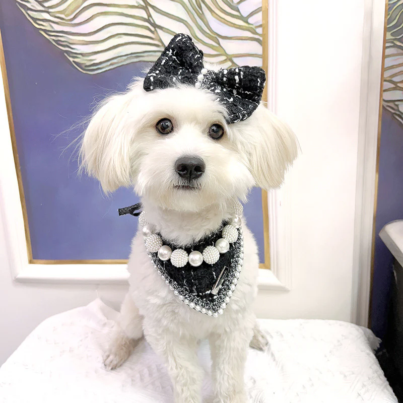 Sweet Plaid Pearl Dog Bib&Bow Set - immagine 3