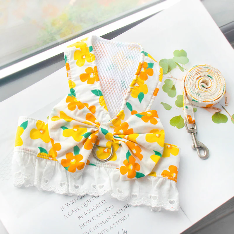 Multicolor Floral Dog Harness Dress/Vest Leash - immagine 6