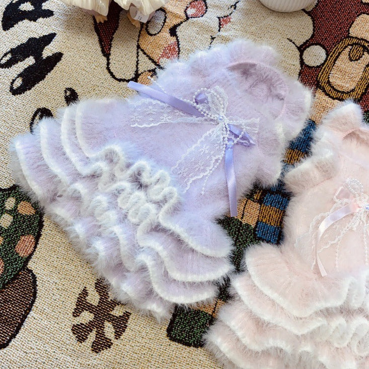Furry Bowknot Dog Cat Sweater Layered Dress - immagine 9