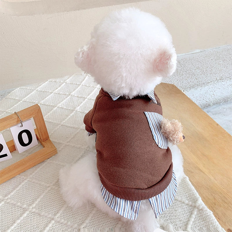 Casual Bear Decor Striped Shirt Dog Hoodie - immagine 3