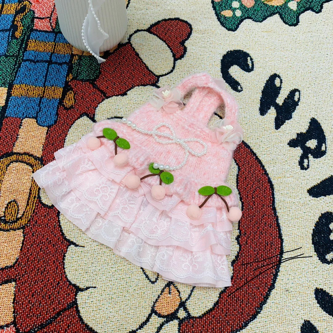 Sweet Cherry Flower Knitted Dog Cat Dress - immagine 6