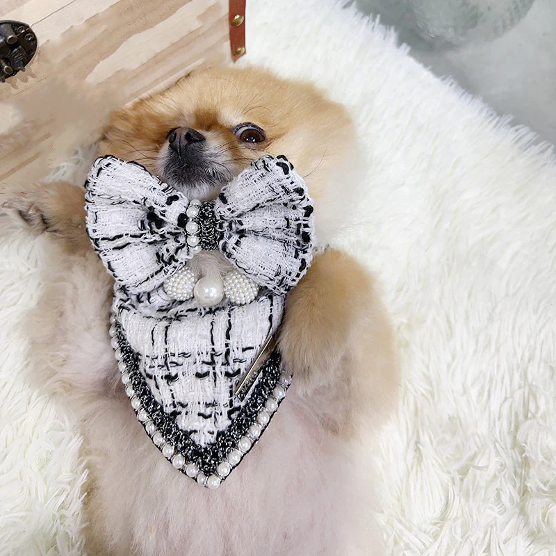 Sweet Plaid Pearl Dog Bib&Bow Set - immagine 4