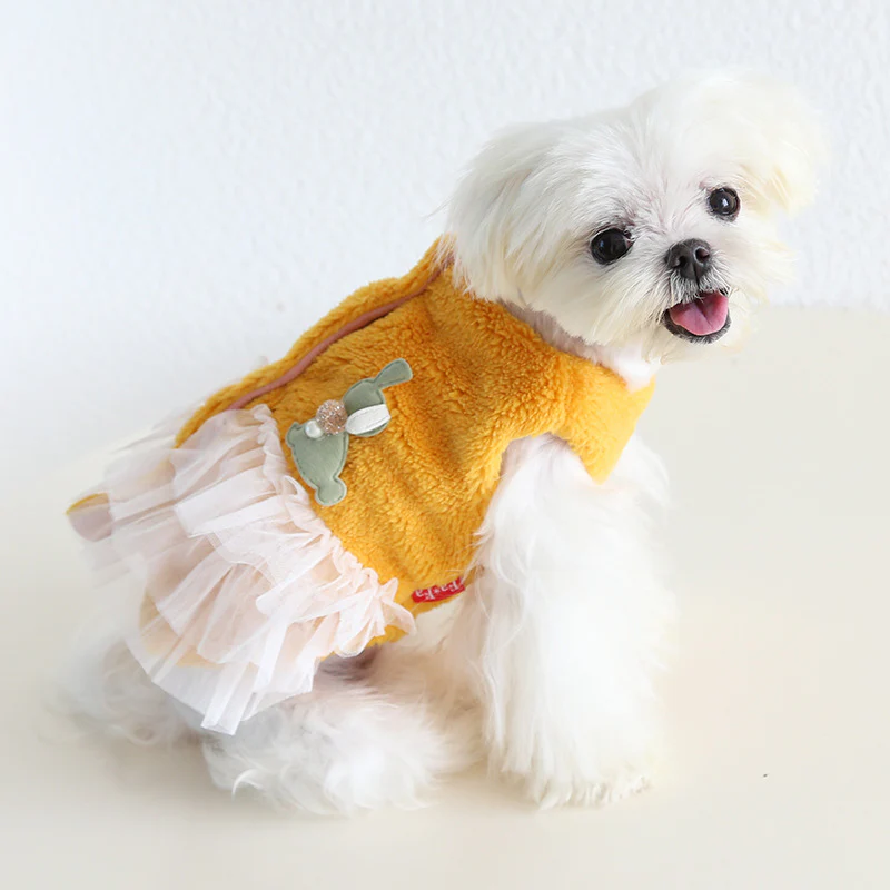 Fleece Flower Tree Rabbit Decor Dog Cat Lace Dress - immagine 8