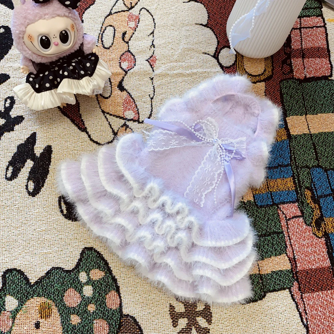Furry Bowknot Dog Cat Sweater Layered Dress - immagine 8
