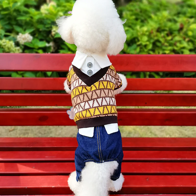 Casual Knitted Shirt Design Dog Jumpsuits - immagine 4