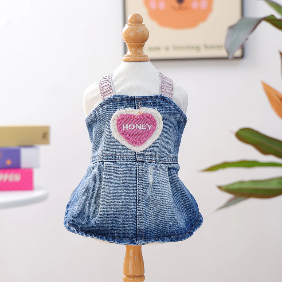 Honey Heart Pattern Denim Dog Cat Dress - immagine 3