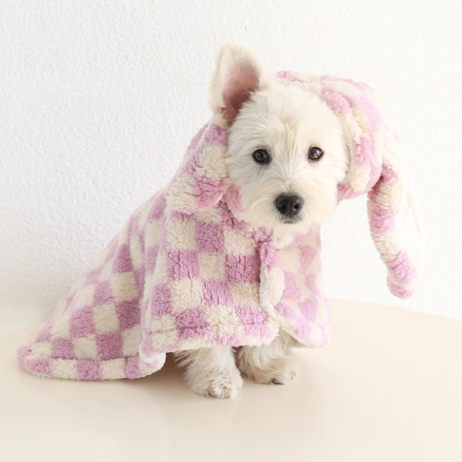 Plaid Flower Fleece Dog Cat Cape Pajama - immagine 3