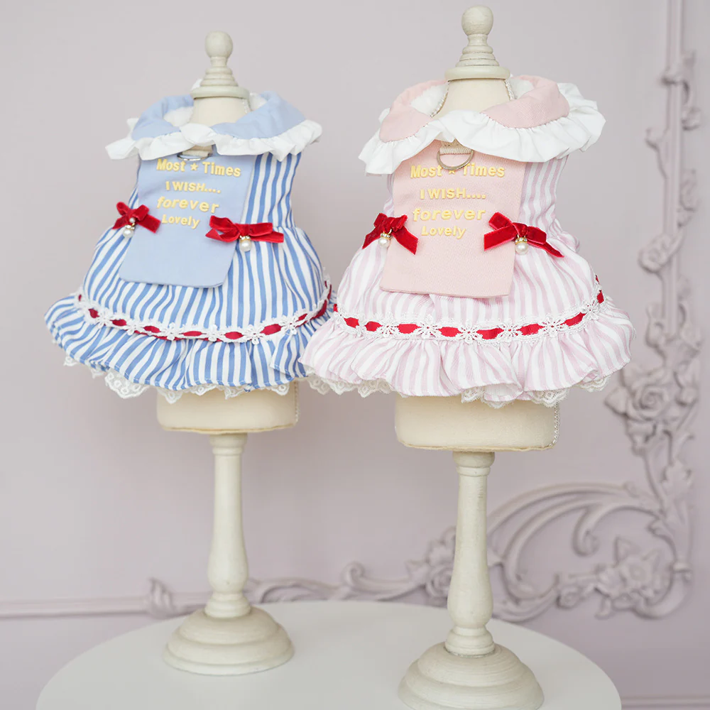 Sweet Striped Letter Bow Fleece Dog Cat Dress - immagine 7