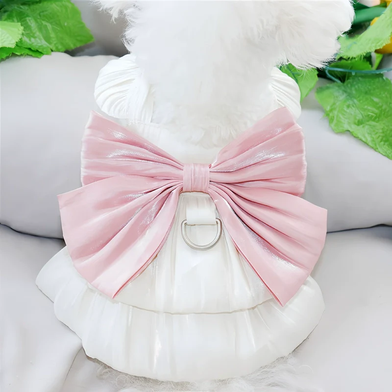 Bowknot Lace Collar Dog Harness Dress - immagine 6