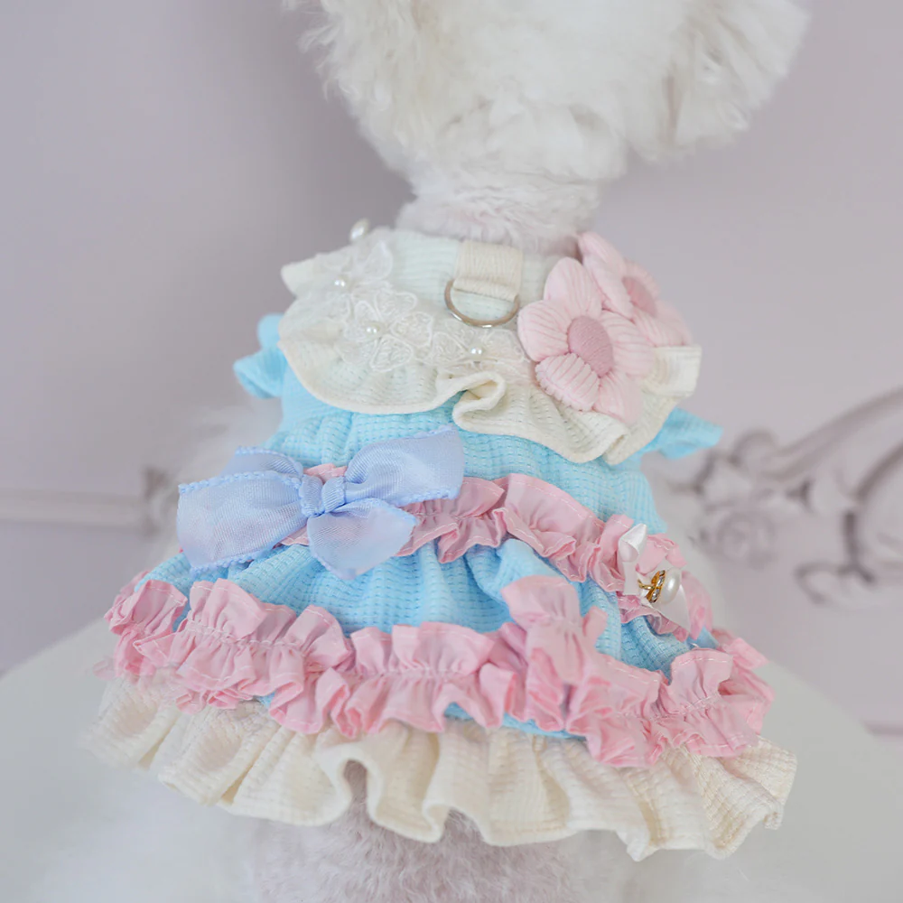 Sweet Flower Layered Color Block Dog Cat Dress - immagine 4