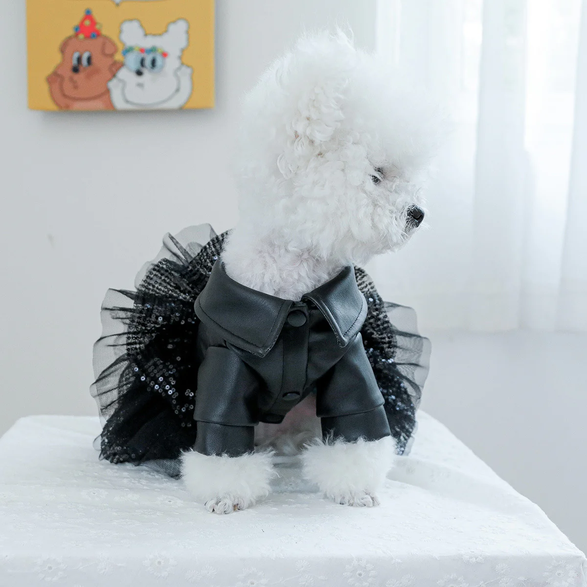 Black Faux Fur Dog Cat Jacket/Dress - immagine 9