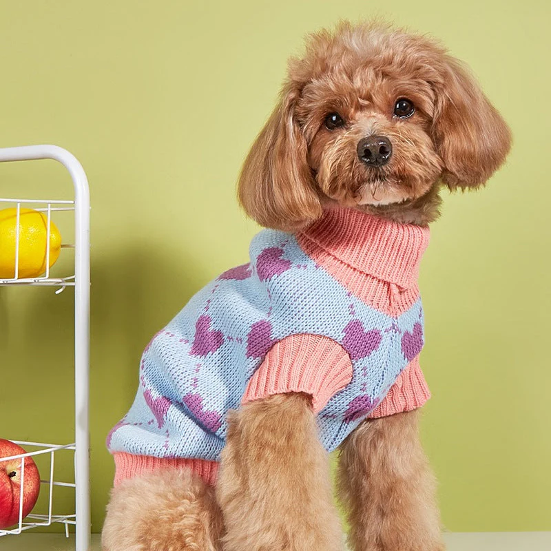 Color Block Heart Dog Cat Turtleneck Sweater - immagine 7