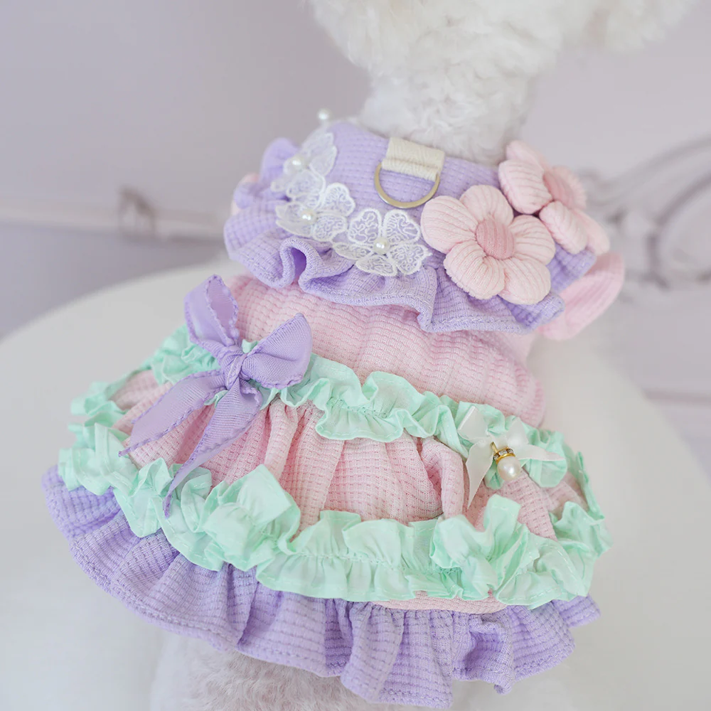 Sweet Flower Layered Color Block Dog Cat Dress - immagine 3