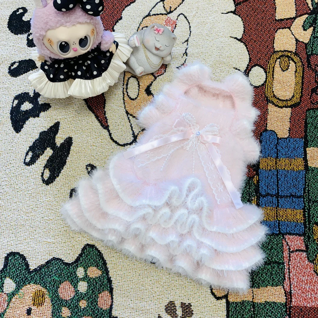 Furry Bowknot Dog Cat Sweater Layered Dress - immagine 7