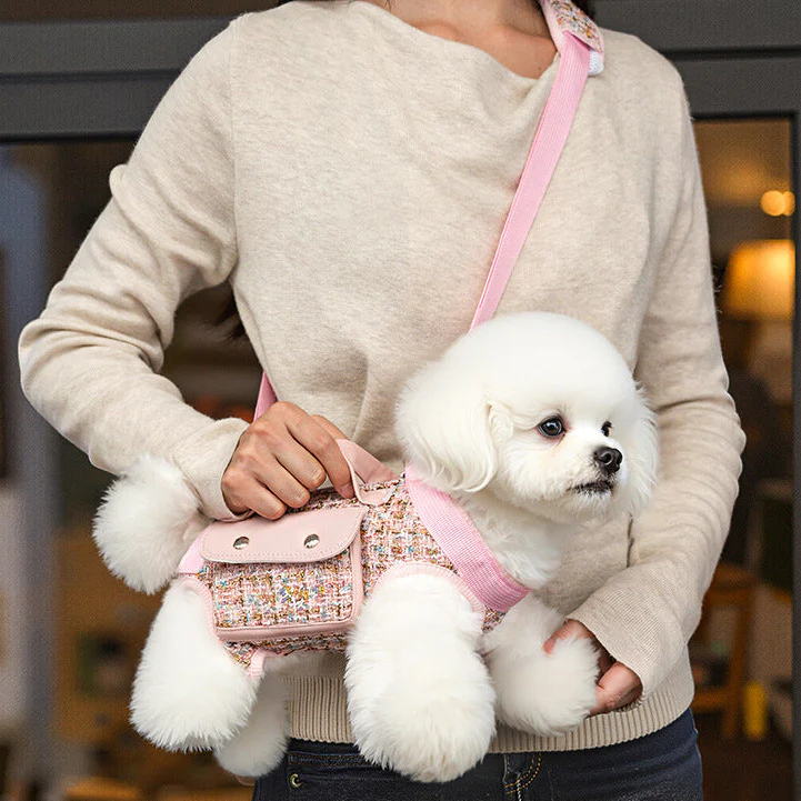 Chic Tweed Dog Harness Sling Carrier Bag - immagine 5