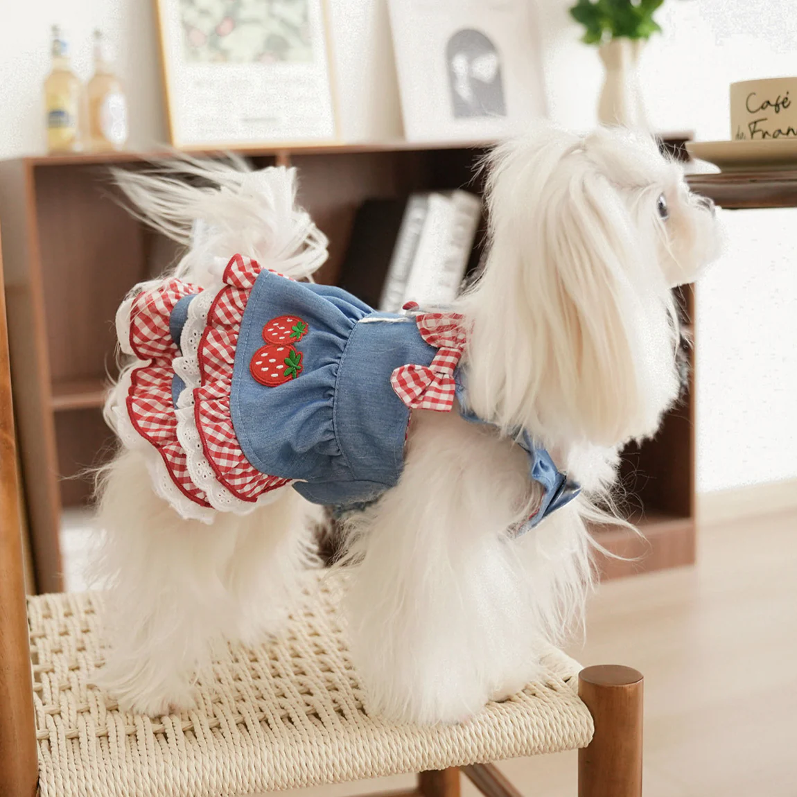 Sweet Strawberry Pattern Denim Dog Cat Dress - immagine 3