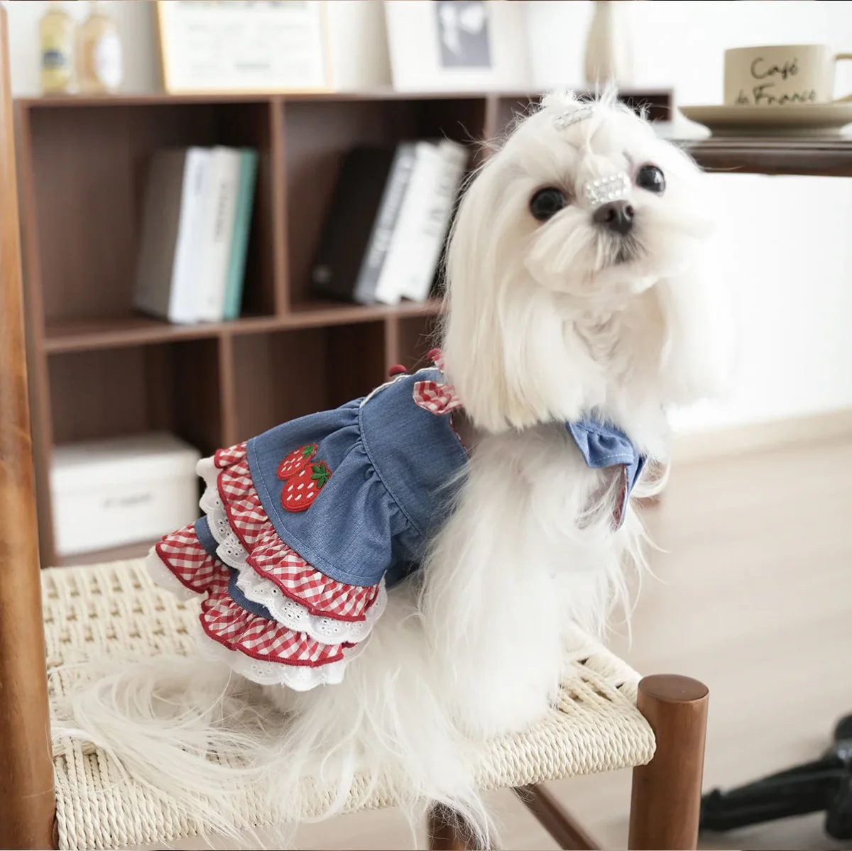 Sweet Strawberry Pattern Denim Dog Cat Dress - immagine 7