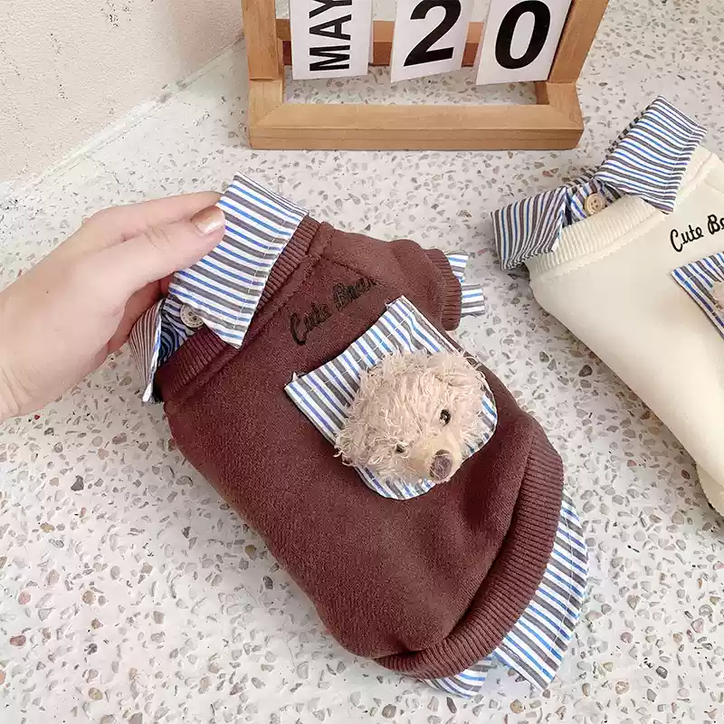 Casual Bear Decor Striped Shirt Dog Hoodie - immagine 8