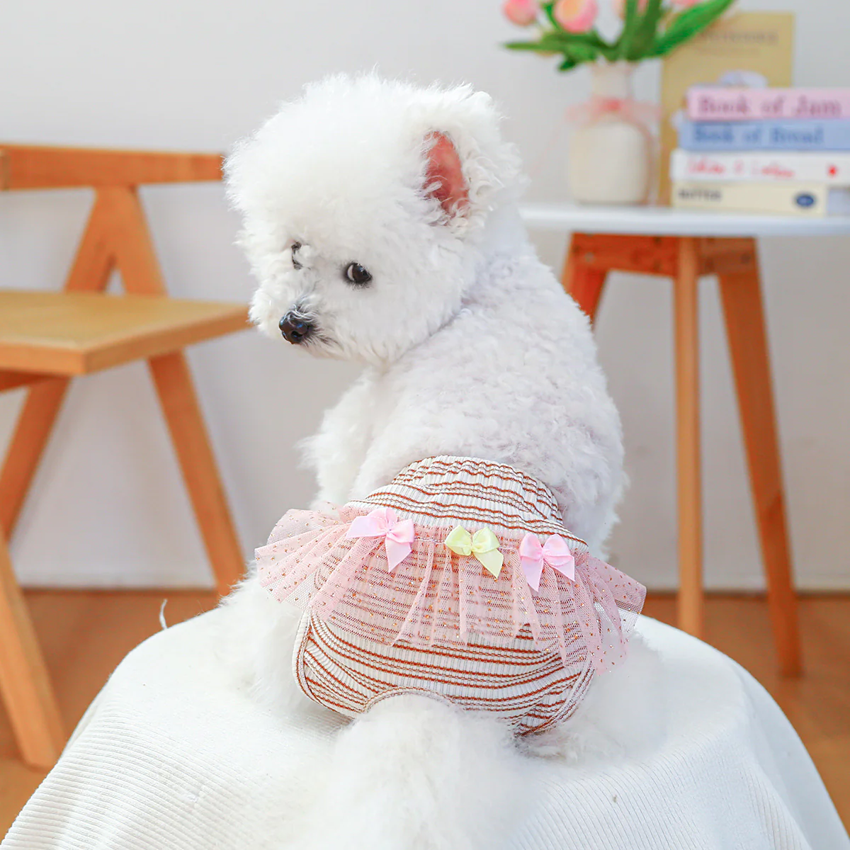 Washable Striped Bow Lace Dog Diaper Pants - immagine 7