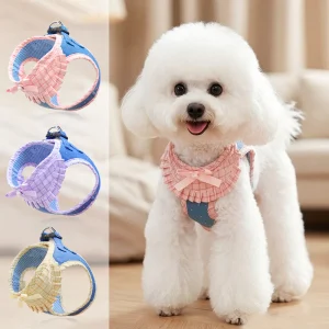 Denim Rhinestone Decor Dog Harness Leash