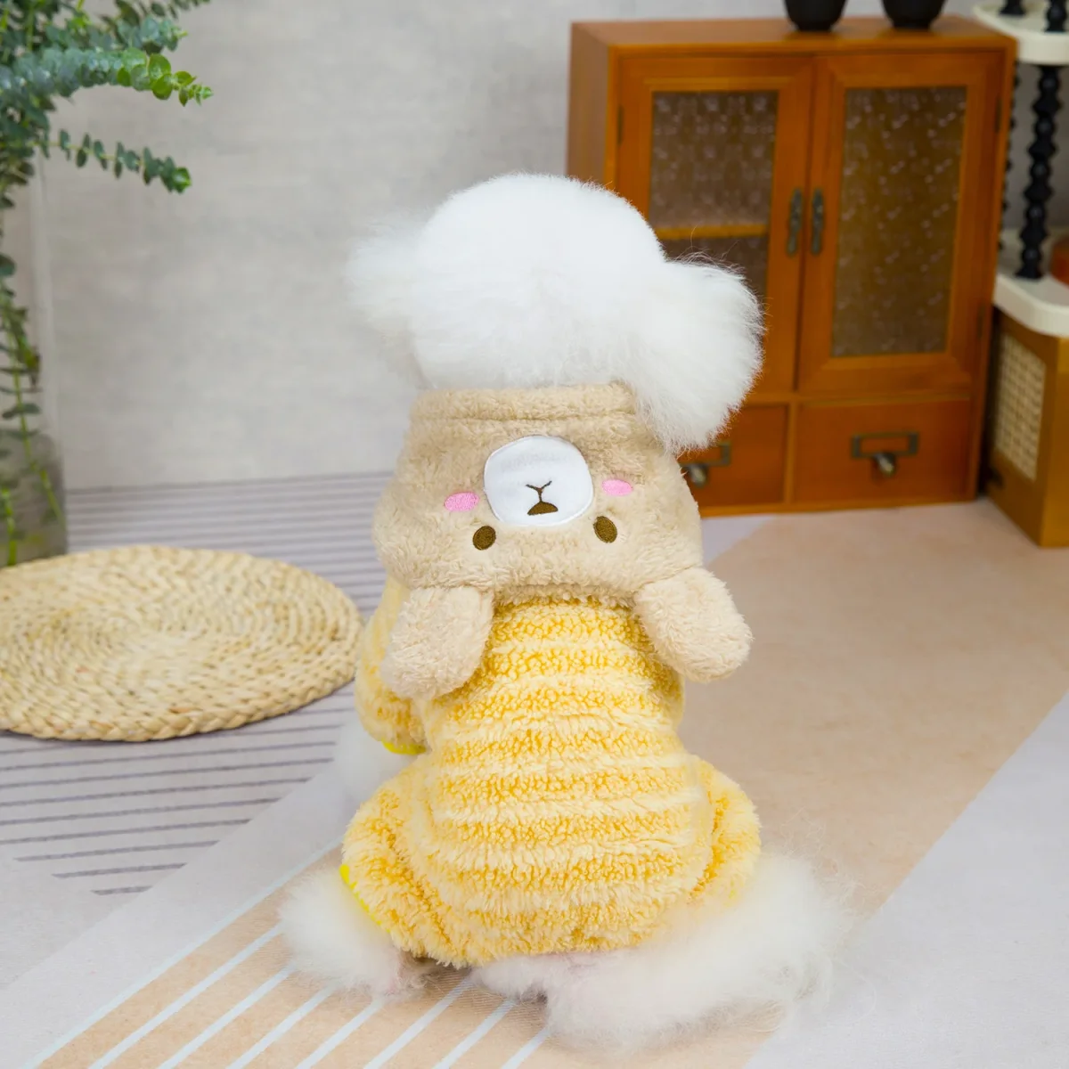 Fleece Striped Bear Head Hooded Dog Jumpsuits - immagine 5