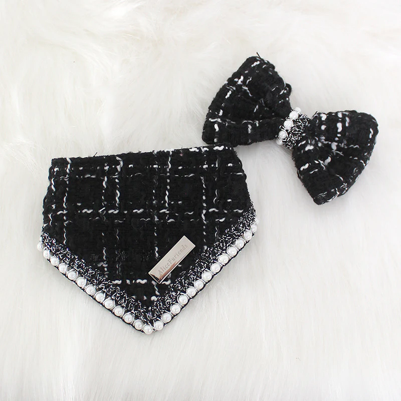 Sweet Plaid Pearl Dog Bib&Bow Set - immagine 6