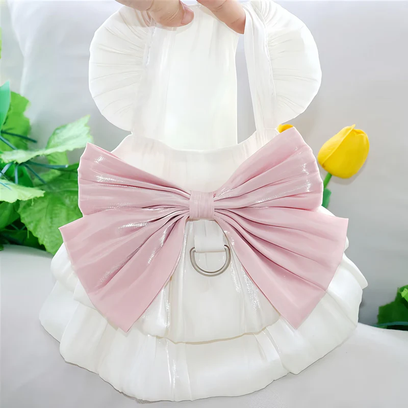 Bowknot Lace Collar Dog Harness Dress - immagine 2