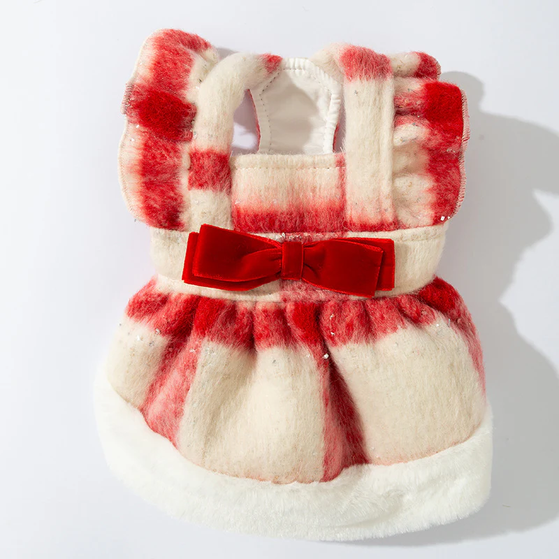 Bow Plaid Ruffled Fleece Dog Cat Dress/Cape - immagine 3