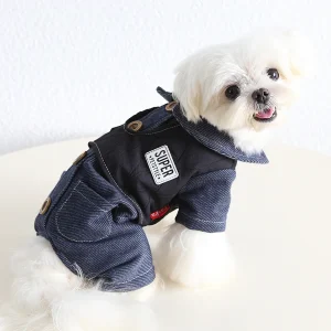 Denim Vest Buttoned Design Dog Jumpsuits