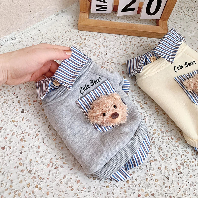 Casual Bear Decor Striped Shirt Dog Hoodie - immagine 4