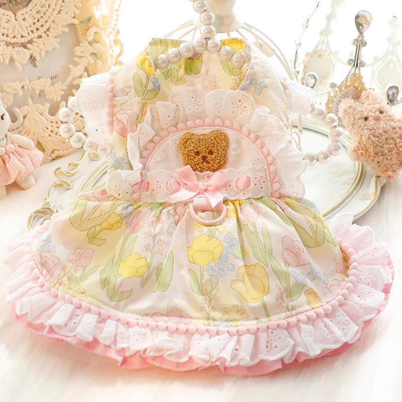 Bear Head Tulips Dog Cat Harness Dress - immagine 3